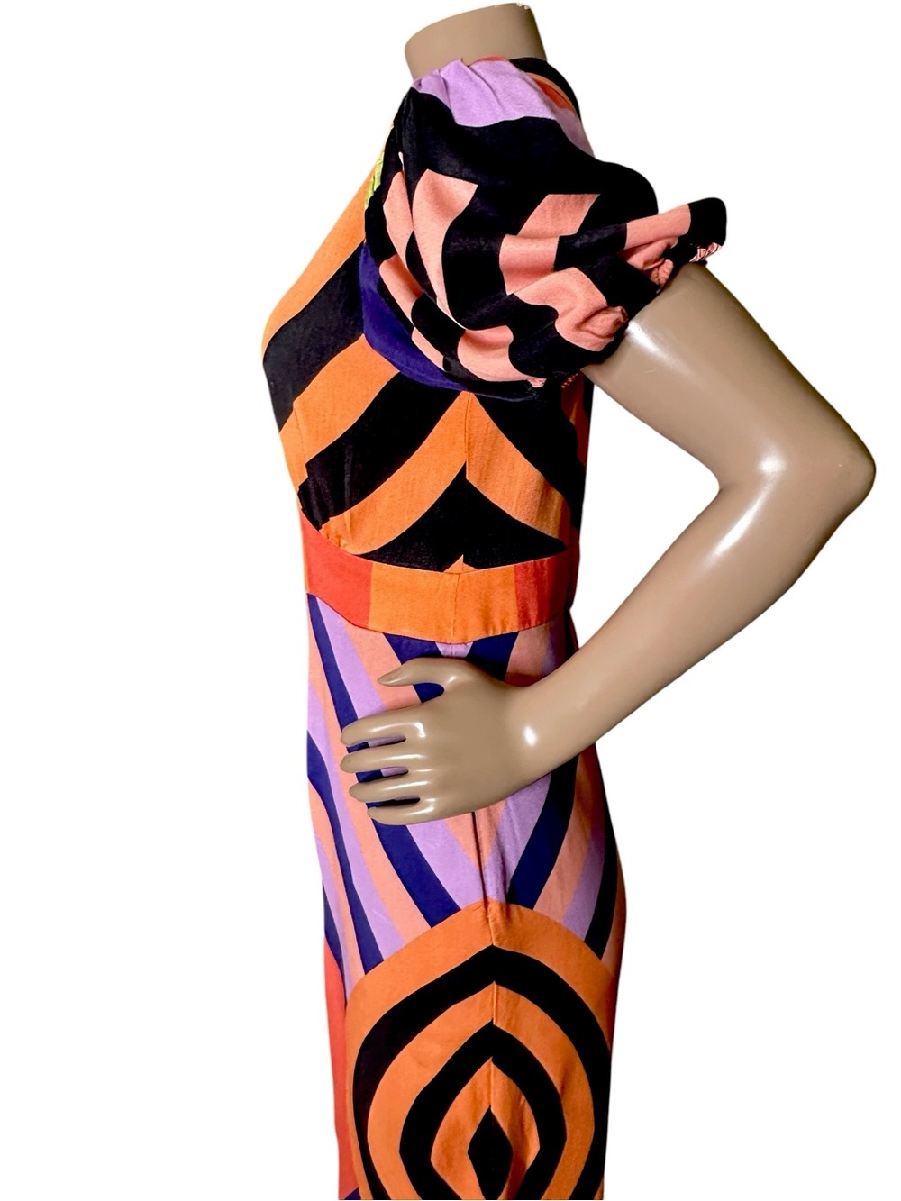 FARM Rio Deep V Wide Leg Jumpsuit Colorful Geometric Button Front Pockets Sz XS - Picture 5 of 13
